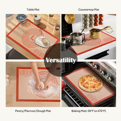 Non-slip Silicone Pastry Mat Extra Large with Measurements 16''By 26'' for Silicone Baking Mat, Counter Mat, Dough Rolling,Oven Liner,Fondant/Pie Crust By Folksy Super Kitchen Red - size: 26"L x 16"W