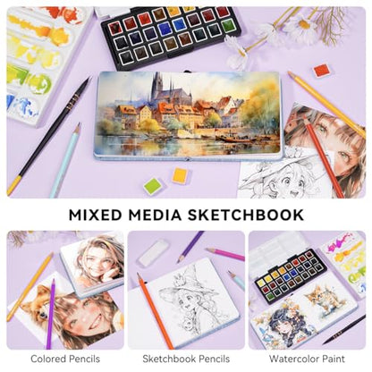 Lightwish Square Watercolor Journal,2 Pack Total 48 Sheets 100% Cotton,300gsm/140lb,Acid-Free,Cold Press Watecolor Sketchbook for Artists Adults Students,4.7 * 4.7 Inches(Blue) - color: Blue