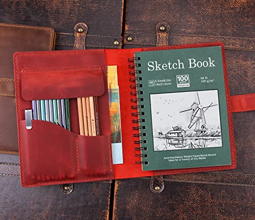 Robrasim Handmade Leather Sketchbook Cover, Leather Artist Sketch Pad Cover for 5.5" x 8.5" Sketchbook, Drawing Book and Pencil Case, Journal Notebook Portfolio, Artis Gifts-Wine - color: Wine