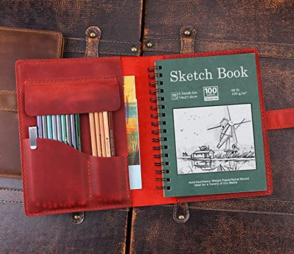 Robrasim Handmade Leather Sketchbook Cover, Leather Artist Sketch Pad Cover for 5.5" x 8.5" Sketchbook, Drawing Book and Pencil Case, Journal Notebook Portfolio, Artis Gifts-Wine - color: Wine