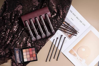 BS-MALL 14 Pcs Professional Makeup Brushes Set with Travel-friendly Case - Perfect for Eyeshadow Brush & Foundation Brush for Liquid Makeup - Gift for Daily Use & Multi Purpose Application - color: Coffee