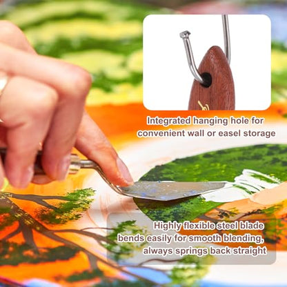MECCANIXITY Pack of 2 Palette Knife No.19, 8.1" Long with Stainless Steel Flexible Spatula Pallet Knife and Wood Handle for Scraping, Mixing, Oil Acrylic Painting Canvas - style: No.19