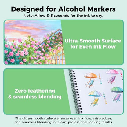 Ohuhu Double-Sided Marker Pad Sketchbook Bleedproof - 11"x14" Large Paper Size - 90 LB/150 GSM Smooth Drawing Paper - 60 Sheets/120 Pages - Spiral Bound Sketching Book for Alcohol Markers - size: 11" x 14"