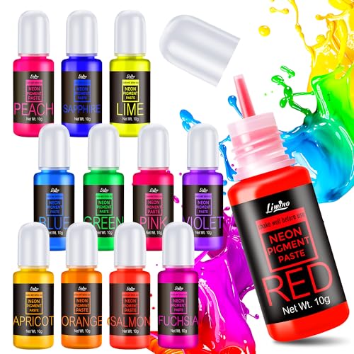 Limino Neon Pigment Paste - 12 Colors Concentrated Color Pigment for Epoxy Resin, Nail Art, Candle, Slime and Bath Bomb, Neon Resin Dye for Jewelry, Halloween Makeup, Tumblers, Coasters and Crafts