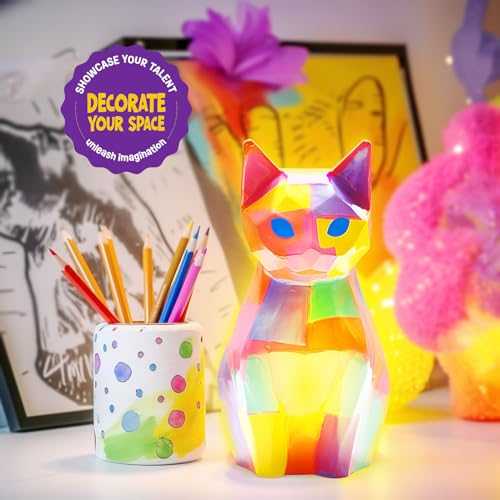 LAOESE Paint Your Own Cat Lamp Kit, Arts and Crafts for Kids Ages 8-12, Art Supplies Painting kit for Kids 6-12, Cat Night Light Toys Girls Boy Birthday Gifts for Kids Ages 3 4 5 6 7 8 9 10 11 12+ - style: Cat