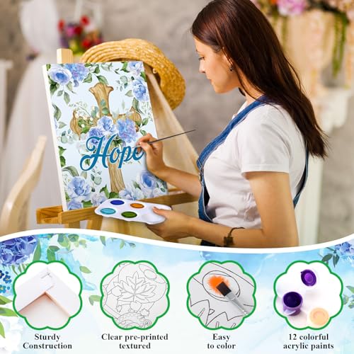 Humyoun 8 Sets 8" x 10" Inspirational Cross Pre Drawn Canvas to Paint for Sip and Paint Party Religious Predrawn Coloring Set Pre Sketched Canvas Boards with Paints and Brushes for Adult - style: Cross