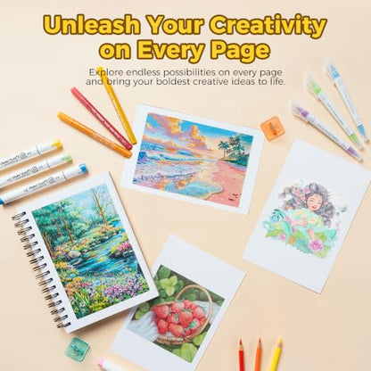 Ohuhu Marker Pad Sketchbook - 5.5"x8.5" Small Paper Size - 120 LB/200 GSM Smooth Drawing Paper - 60 Sheets/120 Pages, Spiral Bound Sketching Book for Alcohol Markers - size: 5.5" x 8.5"