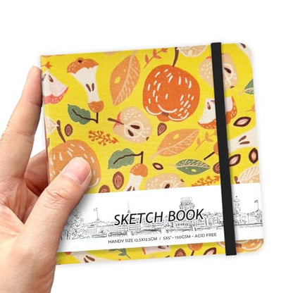 5" x 5" Hardcover Sketch Book,Small Mixed Media Sketch Pad,58 Sheets 150GSM Acid-Free Artist Drawing Paper,Travel Journal Blank Notebook for Adults Painting,Illustration,Art Supplies.Fruit Pit - color: 150gsm Cloth-fruit pit