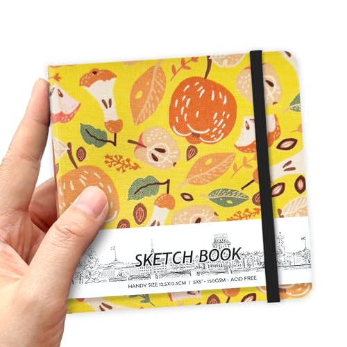 5" x 5" Hardcover Sketch Book,Small Mixed Media Sketch Pad,58 Sheets 150GSM Acid-Free Artist Drawing Paper,Travel Journal Blank Notebook for Adults Painting,Illustration,Art Supplies.Fruit Pit - color: 150gsm Cloth-fruit pit