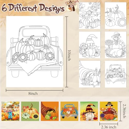 6 Pack Pre Drawn Canvas for Painting Pre Printed Canvas Kit 8 x 10 Inch Stretched Cotton Paint and Sip Set for Adults Couple Party Graduation Summer Date Night(Thanksgiving) - style: Thanksgiving