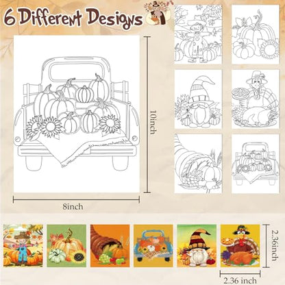6 Pack Pre Drawn Canvas for Painting Pre Printed Canvas Kit 8 x 10 Inch Stretched Cotton Paint and Sip Set for Adults Couple Party Graduation Summer Date Night(Thanksgiving) - style: Thanksgiving