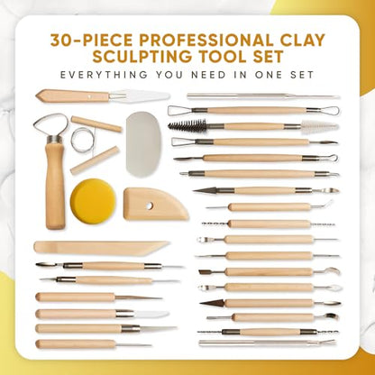 30 Pcs Clay Tools & Pottery Tools Kit, Professional Polymer Clay Sculpting Tools for Air Dry Clay, Ceramics Tools and Modeling Tools, Includes Wire Cutter, Ribbon Tool, Potter’s Rib & Clay Carving Set - size: Pack of 30