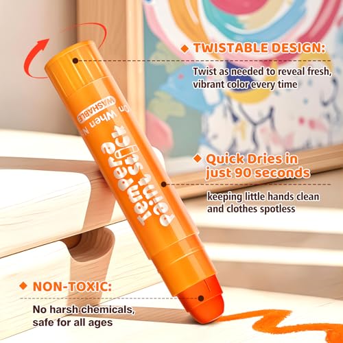 Ellinjan 288 Pcs Tempera Paint Sticks for Kids, 12 Classic Colors, Washable & Quick-Drying Twistable Solid Paint Sticks, Bulk Art Supplies for Drawing & Painting, Classroom School Supplies