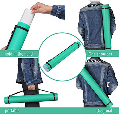 DEWEL Document Tube,Plastic Expanding Poster/Art/Document Storage Tube 24.5 to 40 inches Adjustable with Carrying Strap Waterproof and Light-Resistance Telescoping Carrying Case (Green-Large Size) - color: Green (Round), size: Large
