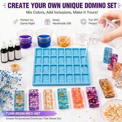 Domino Mold for Resin Domino Mold for Epoxy Candy Clay Chocolate Mould 28 Cavities Silicone Mould Pendant Epoxy Cake Jewelry Making Tool(Classical,Blue) - size: Classical