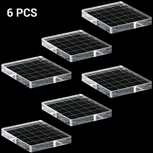 6 Pieces Stamp Block Clear Acrylic Stamping Blocks Tools Set with Grid Lines for DIY Crafts Scrapbooking Card Making Ornaments Stamping Projects