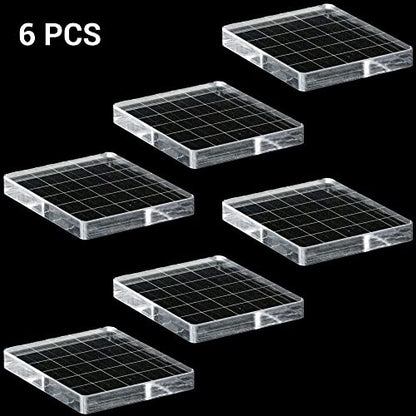 6 Pieces Stamp Block Clear Acrylic Stamping Blocks Tools Set with Grid Lines for DIY Crafts Scrapbooking Card Making Ornaments Stamping Projects