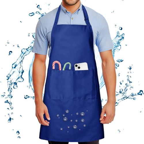 Chef Apron for Men and Women Wash Free Bib Apron with 2 Pockets Water & Oil Proof Adjustable Aprons - color: Blue