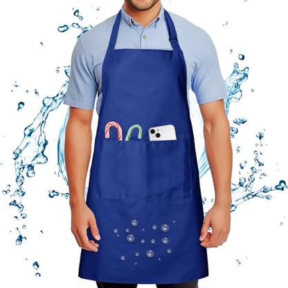 Chef Apron for Men and Women Wash Free Bib Apron with 2 Pockets Water & Oil Proof Adjustable Aprons - color: Blue