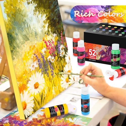 Caliart Acrylic Paint Set, 52 Colors Art Supplies Craft Paints for Adults Artists, Canvas Ceramic Rock Painting Kit