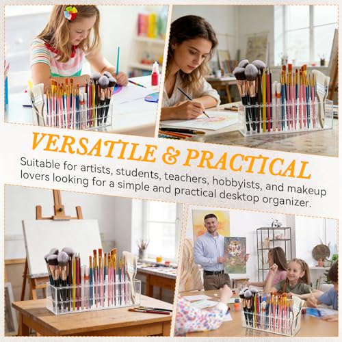 Acrylic Paint Brush Holder, 98 Holes Art Supply Organizer for Paintbrushes, Markers, Pencils & Makeup Tools – No Assembly Required Desktop Stand with 6 Hole Sizes and Multi-Functional Compartment