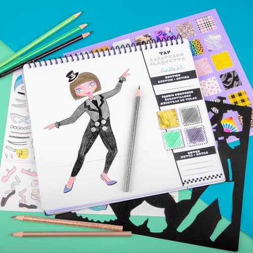 Fashion Angels I Just Wanna Dance Fashion Sketch Set, Create Dance-Themed Outfits with 35 Sketch Pages, 100+ Stickers & Stencils, Fun Craft Kit for Kids - color: I Just Wanna Dance