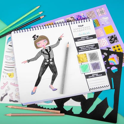 Fashion Angels I Just Wanna Dance Fashion Sketch Set, Create Dance-Themed Outfits with 35 Sketch Pages, 100+ Stickers & Stencils, Fun Craft Kit for Kids - color: I Just Wanna Dance