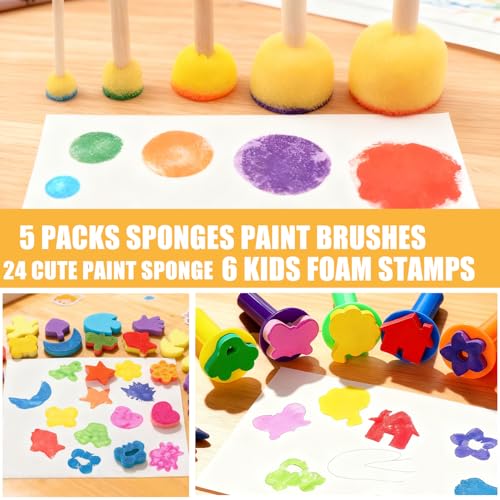 53-Pack Sponge Paint Brushes, Washable Painting Brushes, Toddler Painting Set, Early Learning Foam Roller Sponge Art Crafts Kit with Storage Bag, Creative Gift - style: 53 Pcs