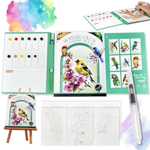 2026 New Creative Stress Relief Kit Watercolor Painting Book,3-Fold Water Color Pad,Mini Watercolor Workbook Travel Set for Beginners and Enthusiasts (Bird) - color: Bird