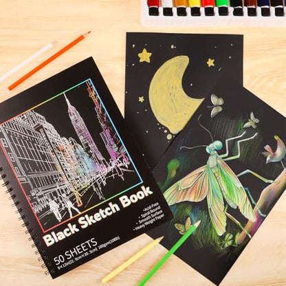 100 Sheets Black Paper Sketchbook(2 Pack), 108 lb/160gsm Heavyweight Black Sketch Pad 9×12in, Acid-Free Drawing Paper, Spiral Bound Sketch Book for Kids, Teens, Artist. - size: 9×12 Inch (2 Pack )