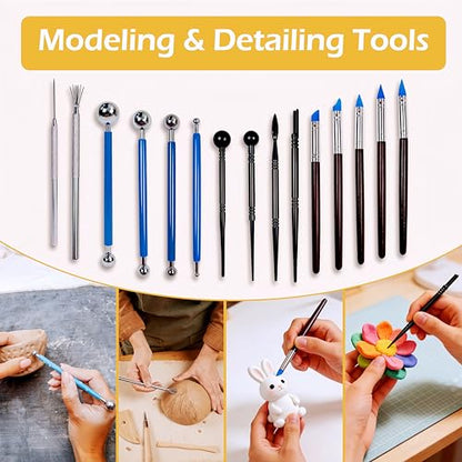 2.2LBs White Pottery Clay with 27 Pcs Clay Sculpting Tools,Natural Air Dry Clay Kit for Adults, Modeling Clay for Pottery, Ceramic Graving Pottery Wheel use for DIY Handicraft (White)