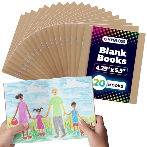 Hygloss Blank Books - Bulk 20 Pack – 4.25" x 5.5" A6 Kraft Paperback Blank Books for Kids to Write Stories, Doodle, Arts & Crafts – Plain Drawing Sketchbook, Unlined Journal, Notebook Without Lines - color: Kraft, style: 20 Books