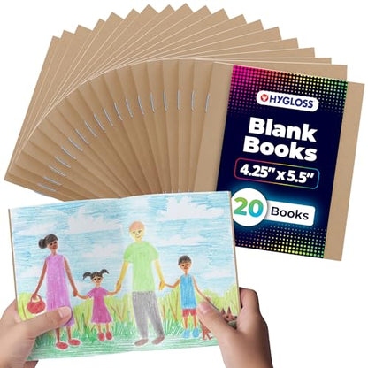 Hygloss Blank Books - Bulk 20 Pack – 4.25" x 5.5" A6 Kraft Paperback Blank Books for Kids to Write Stories, Doodle, Arts & Crafts – Plain Drawing Sketchbook, Unlined Journal, Notebook Without Lines - color: Kraft, style: 20 Books