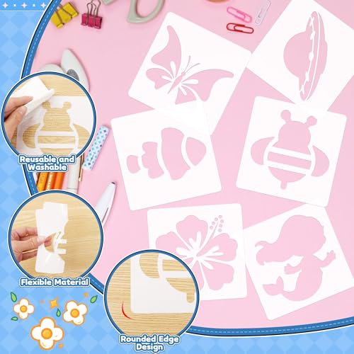 Stencils for Kids, Drawing Stencils for Painting Crafts Reusable Washable Large Art Paint Stencil Primary Shape Template for Fabric Wall Paper (36)
