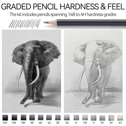PANDAFLY Drawing Sketch Pencil Set, 16 Piece, 4H to 14B Graphite Pencils | Includes Erasers and Pencil Sharpener, Pro Art Pencil Kit for Drawing, Sketching, Shading, Ideal for Artists and Beginners