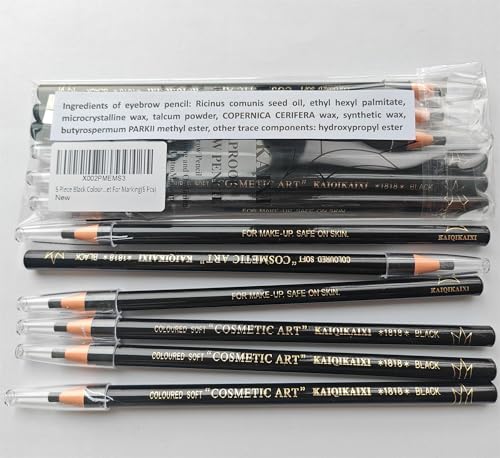 Waterproof Eyebrows Pencil Tattoo Makeup And Microblading Supplies Kit-Permanent Eye Brow Liners In 5 Colors Waterproof Eyebrow Pencils Peel - Brow Pencil Set For Marking (6 Black) - color: 6 Black