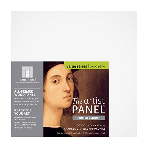 Ampersand Art Supply Primed Smooth Artist Panel | 5" x 5" | 1-1/2" Cradled Profile | Gessoed Wood Painting Panel for Oil, Acrylic & Mixed Media | Canvas Board & Wood Panel Alternative - color: 1-1/2" Cradled Profile, size: 5" x 5"