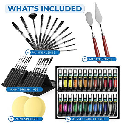 KEFF Creations Acrylic Paint Brush Set, 15 Premium Artist Brushes Kit, 24 Acrylic Paint Set, Paintbrush kit for Canvas, Wood, Fabric, Great Paint Supplies Set for Adults and Kids