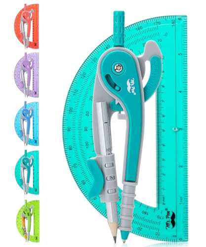 Mr. Pen- Geometry Compass and Protractor Set, 6 Inch Compass | 6 Inch Protractor, Drawing Tool for School, Clear Plastic, Easy Grip, Precision Design for Math, Art, Drafting, Architecture - color: Green, size: 1 Set