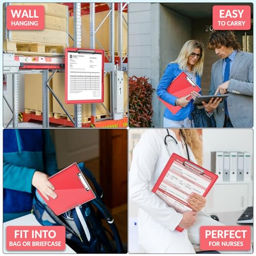 Sooez Clipboard with Storage, Heavy Duty Cleaview Clip Boards 8.5x11 with Dual Storage, Dry Erase Plastic Nursing Clipboard, High Capacity Clipboards Folder for Teacher Nurse, School & Office Supplies - color: Red