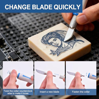 16 Pcs Premium Precision Craft Knife Set, 10 Replaceable Carbon Steel Blades, Hobby Knife for Scrapbooking, Stencil, Architecture, Wood/Leather Working