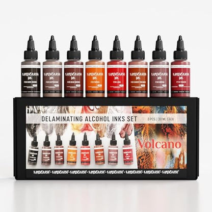 KAMENSKAYA Delaminating Alcohol Inks - Delaminating Ink Set 'Volcano' - 8 pcs. 1 Fl Oz (30 ml) Each - color: Volcano