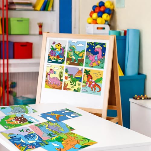 Anseal 12 Packs Animals Pre Drawn Canvas to Paint, 5" X 7" Dinasour Pre Printed Canvas, Pre Stretched Canvas Outline Painting Boards for Beginners, Party Favor - style: Dinasour