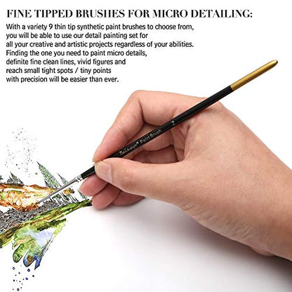 Fine Detail Paint Brush Set - 9 Pieces Miniature Brushes for Watercolor, Acrylic Painting, Airplane Kits, Face, Nail, Scale Model Painting, Line Drawing
