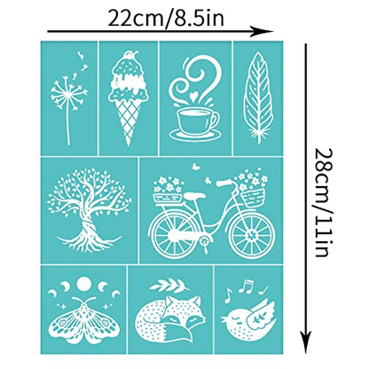 OLYCRAFT 2Pcs Self-Adhesive Silk Screen Printing Stencil Ice Cream Tree Bike Bird Fox Butterfly Mesh Transfers Silk Screen Reusable Stencil for Painting on Wood T-Shirt Fabric Bags - 11x8.5 Inch - color: Animals & Plants