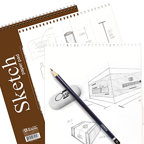 BAZIC Products Spiral Sketch Pad, Top Bound, 9 x 12 in, 30 Sheets | 30-sheet spiral sketch pad, smooth drawing paper for sketching, shading - color: 30 Sheets - 9"x12", size: 1-Pack