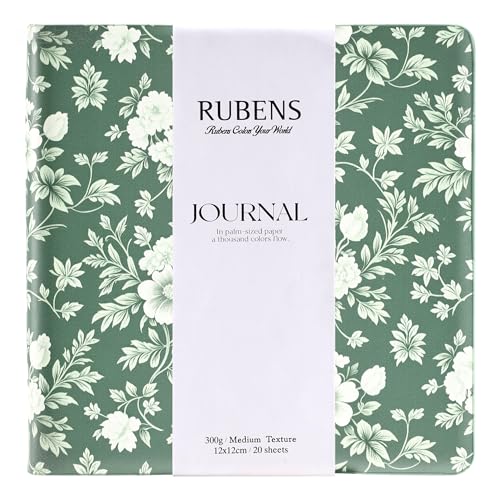 rubens Watercolor Journal, 4.7x4.7 inch Watercolor Sketchbook, 20 Sheets 100% Cotton Soft Cover Travel Sketchbook, 140lb/300gsm Acid-Free Cold Press Watercolor Papers for Watercolor, Gouache, Acrylic - color: Jade Green, size: 4.7"x4.7"