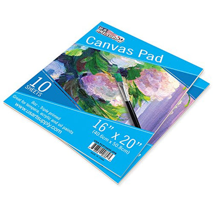 U.S. Art Supply 16" x 20" 10-Sheet 8-Ounce Triple Primed Acid-Free Canvas Paper Pad (Pack of 2 Pads), Canvas Paper for Acrylic Painting