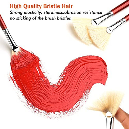 GACDR Fan Brush for Painting, 7 Pieces Fan Brush Set with Hog Bristle Natural Hair and Long Wood Handle, Professional Artist Fan Brushes for Acrylic Painting,Oil Watercolor Painting