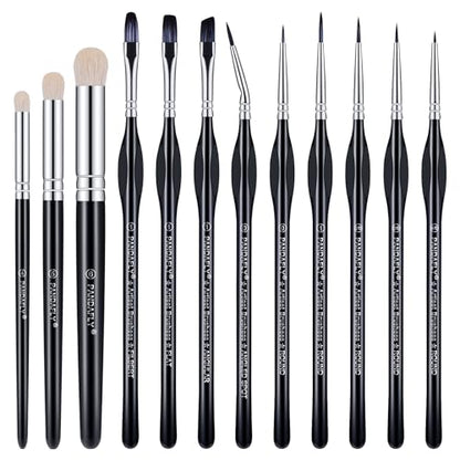 PANDAFLY Miniature Paint Brushes Drybrush Set, 12 Sizes Miniature Brushes, Micro Detail Paint Brush Set, Small Fine Detail Brushes for Acrylic, Watercolors & Paint by Number, Figurine - size: 12 Size